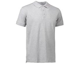 ID Identity klassisk polo shirt i grå melange med stretch, fremstillet i piquékvalitet med knapstolpe og korte ærmer.