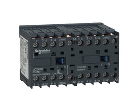Schneider Electric reverseringskontakt LC2K06 015M7 med 9A strøm og 48VAC spænding, med tydelige markeringer for 2x3P og 1NC kontakter.