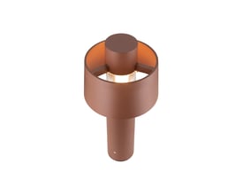 Top-view af SLV Photoni cyl 45 pullerten i rustfarve, med lyskilde monteret og E27 fatning synlig.