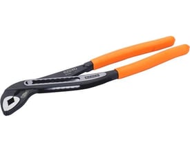 Bahco vandpumpetang 6223D, 200 mm, med orange PVC-dyppede greb og hærdede tænder.