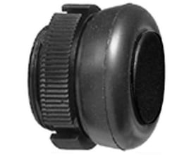 Nærbillede af Schneider Electric XACA9412 trykhovedets sorte plast og gummimembran, set fra siden.