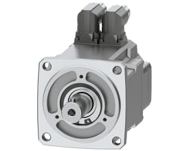 Siemens Simotics S-1FK2 HD servomotor med M0 = 1,27 Nm, aksel D19x40 mm, og to vinklede DRIVE-CLiQ M17 stik på toppen.