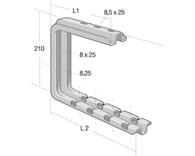 Detaljeret dimensionstegning af Legrand loftophæng CSNC 300-G, viser højde 210 mm og dimensioner for L1 og L2.