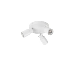 Detalje af SLV PURI CW loftlampe i hvid, viser en af de tre GU10 spots med synlig fatning.