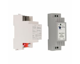 SpectrumLED trådløs Tuya DALI-gateway med 24 V DIN-strømforsyning, vist som to lyse DIN-moduler ved siden af hinanden.