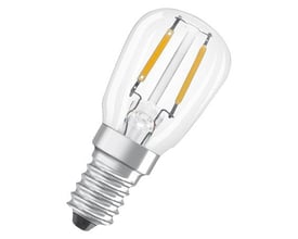 Osram LED T26 køleskabspære filament med klar glas og E14 sokkel, viser dens kompakte størrelse og filament-design.