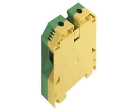 Weidmüller jordklemme WPE 70N/35 Compact i gul og grøn, med skruetilslutning og 70mm2 størrelse.