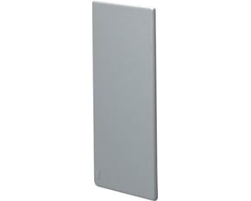 Hager endestykke ELN til BRAP installationskanal i grå aluminium, 65 x 170mm, set forfra med synligt logo nederst.