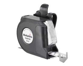 Hultafors talmeter med 6m og 25mm bånd i sort ABS plasthus med metalclips og udtrækkeligt målebånd.