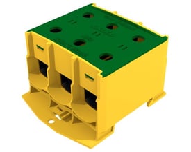 Katko AL/CU klemme, model KL3X1X95PE, til 16-95MM² ledere og 160A, i gul og grøn plast.