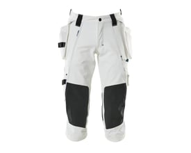 Bagfra af Mascot Advanced håndværker knickers i hvid, der viser de aftagelige hængelommer og den ergonomiske pasform.