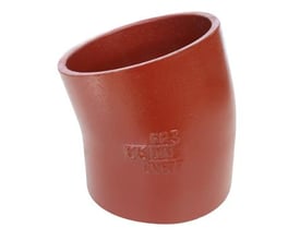 Preis & Co SML bøjning i størrelsen 100 mm med en vinkel på 15 grader, fremstillet i støbejern med rustrød overflade.