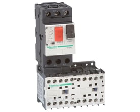 Schneider Electric kombistarter model GV2ME07K2BW3 med 24V spænding og justerbar strømindstilling fra 1,6 til 2,5A.