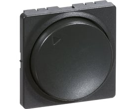 LK FUGA knap og afdækning til lysdæmper MEK-D 300CR i koksgrå, 1 modul med drejeknap og pilmarkering på sort baggrund.