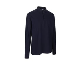 ID Identity Pro Wear poloshirt med lange ærmer i navyblå, str. S, med brystlomme og synlig krave.