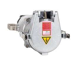 CEE forlænger 250A, 6h, IP67, 3P+N+PE, vist med lukket kappe og advarselsmærkater.