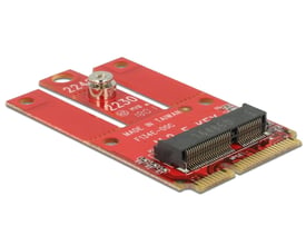 Delock adapter til Mini PCIe til M.2 Key E slot i rød med sort M.2 konnektor.
