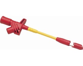 Fluke AC89 isoleret gennemboringsnæb i rød og gul, vist med den lille stift fremme og beskyttelseshætten afmonteret.