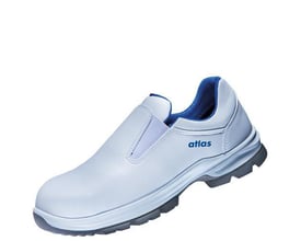 Atlas sikkerhedssko CL 490 2.0 ESD i hvid str. 43 med CLEANLINE overmateriale og blå detaljer.
