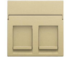 Niko afdækning til dataudtag med 2xRJ45 porte i beige farve, med låge og tekstfelt.