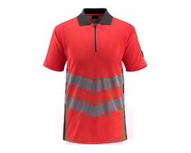 Mascot Murton hi-vis poloshirt i rød og antracit, størrelse 3XL, med skrå reflekser og lynlås i halsen.