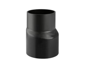 Geberit excentrisk reduktion, 50 mm til 40 mm, i sort PEH materiale, vist frontalt på hvid baggrund.