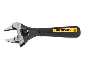 Ironside Slim-skiftenøgle på 6 tommer med sort og gult greb, åbne kæber og synlig millimeterskala; nøglevidde 34 mm.