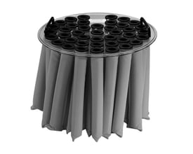 Kanalfilter til Ronda 2800H støvsuger, diameter 440 mm og højde 350 mm, med mange grå filterposer.