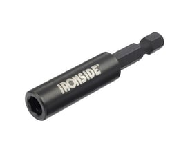 Sort Ironside-kraftbitsholder med magnet, 60 mm, set skråt med 1/4-tommers sekskantskaft og holderåbning.