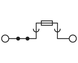 Schema af Phoenix Contact sikringsrækkeklemme ST 4-HESI til 5x20mm sikringer og NS 35 montage.