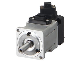 Omron G5-seriens AC-servomotor, 200 W, 200 V AC, 3000 omdr./min, 0,64 Nm, med inkremental encoder og bremse, vist på hvid baggrund.