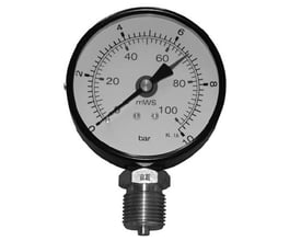 Manometer VSM med 63mm diameter og 1/4" RG gevind, viser et måleområde op til 10 bar og 100 mWS.