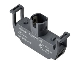 Omron A22NZ-T-CP belysningsenhed med push-in terminal til 24 VAC/DC drift, vist i grå plast på hvid baggrund.