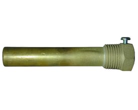 Dykrørslomme fra Mærker Øvrige i messing, 250 mm lang med 1/2-tommers gevind, set fra siden.