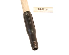 Roliba træskaft i ramin træ med sort gevind adapter og Roliba logo, 1500 mm langt og 25 mm i diameter.