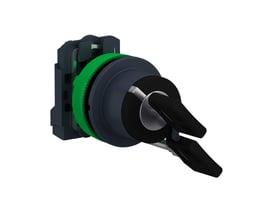 Schneider Electric komplet nøglegreb flush XB5FG21 med 2 faste positioner og Ronis 455 nøgle, med grønt og sort design.