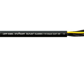 Lapp ÖLFLEX CLASSIC 110 Black kabel med 7G4 konfiguration og 0,6/1kV mærkning, med synlige ledere.