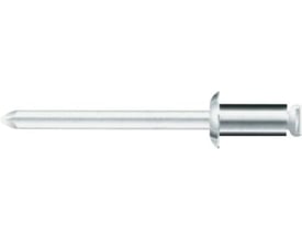 En enkelt Bralo blindnitte i stål/stål med dimensionerne Ø4,8x10x4,5-6,0x9,5. Nitten er vist isoleret på en hvid baggrund.