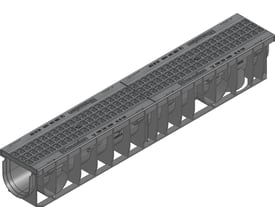 NID rende med rist, 1000 mm lang, 160 mm bred og 150 mm dyb, fremstillet i sort PA-GF materiale med belastningsklasse B125.