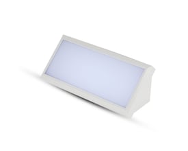 V-TAC 12W LED landskabsbelysning i hvid plast med blødt, koldt hvidt lys på 6400K, IP65-klassificeret og egnet til udendørs brug.