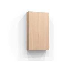 Svedbergs Ramme vægskab i eg med lukket, lys træfront, set let skråt forfra; skabet måler 40 x 70 x 13 cm.