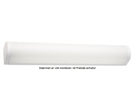 SG Armaturen Prelude akryl skærm til 15W armatur, hvid, vist monteret på et armatur.