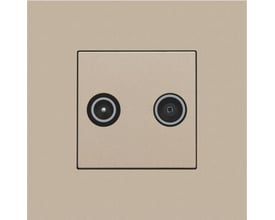 Niko afdækning til TV/FM antenneudtag i champagne-farve med to runde stik, symboler for TV og FM er tydeligt markeret.