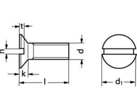 Teknisk tegning af syrefast maskinskrue DIN 963, M8/25 mm, med undersænket hoved og lige kærv samt mål på skruens dimensioner.