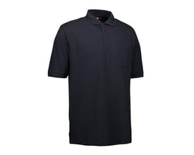 ID Identity klassisk navy poloshirt i størrelse XS, fremstillet i piquékvalitet med brystlomme og ribdetaljer.