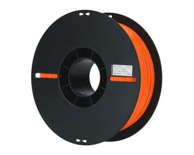 Orange CR-PETG-filament på sort spole, set skråt forfra; filamentet har en diameter på 1,75 mm og vejer 1 kg.