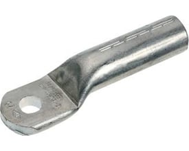 Nærbillede af Elpress aluminium kabelsko med synlige presningsmarkeringer og M8 laske, klar til installation.