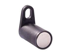 Assa Abloy slutbliksmagnet 1478 til slutblik, vist skråt med mørkt hus, rundt magnetendestykke og monteringsøje.