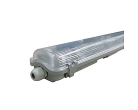 V-TAC T8 LED-armatur med gennemsigtigt, rillet dæksel til to 120 cm LED-rør og kabeltilslutning.
