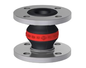 Elaflex Rotring gummikompensator DN32 til 16 bar med sort gummikrop og rødt bånd mellem metalflanger.